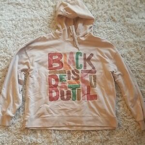 Well Worn Beige Hoodie with Multicolor Text